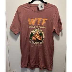 WTF "Where The‎ Firewood" Camping Outdorzees T Shirt Size Medium Burgundy